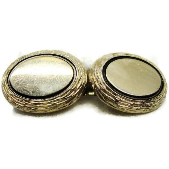 Anson Cufflinks Oval Bordered Gold Tone Tux Shirt Dress Suit Vintage - Picture 1 of 6